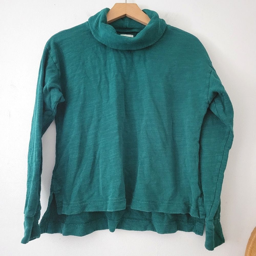 J.Crew Vintage Fleece Turtleneck Green Cotton Cropped Pullover XS